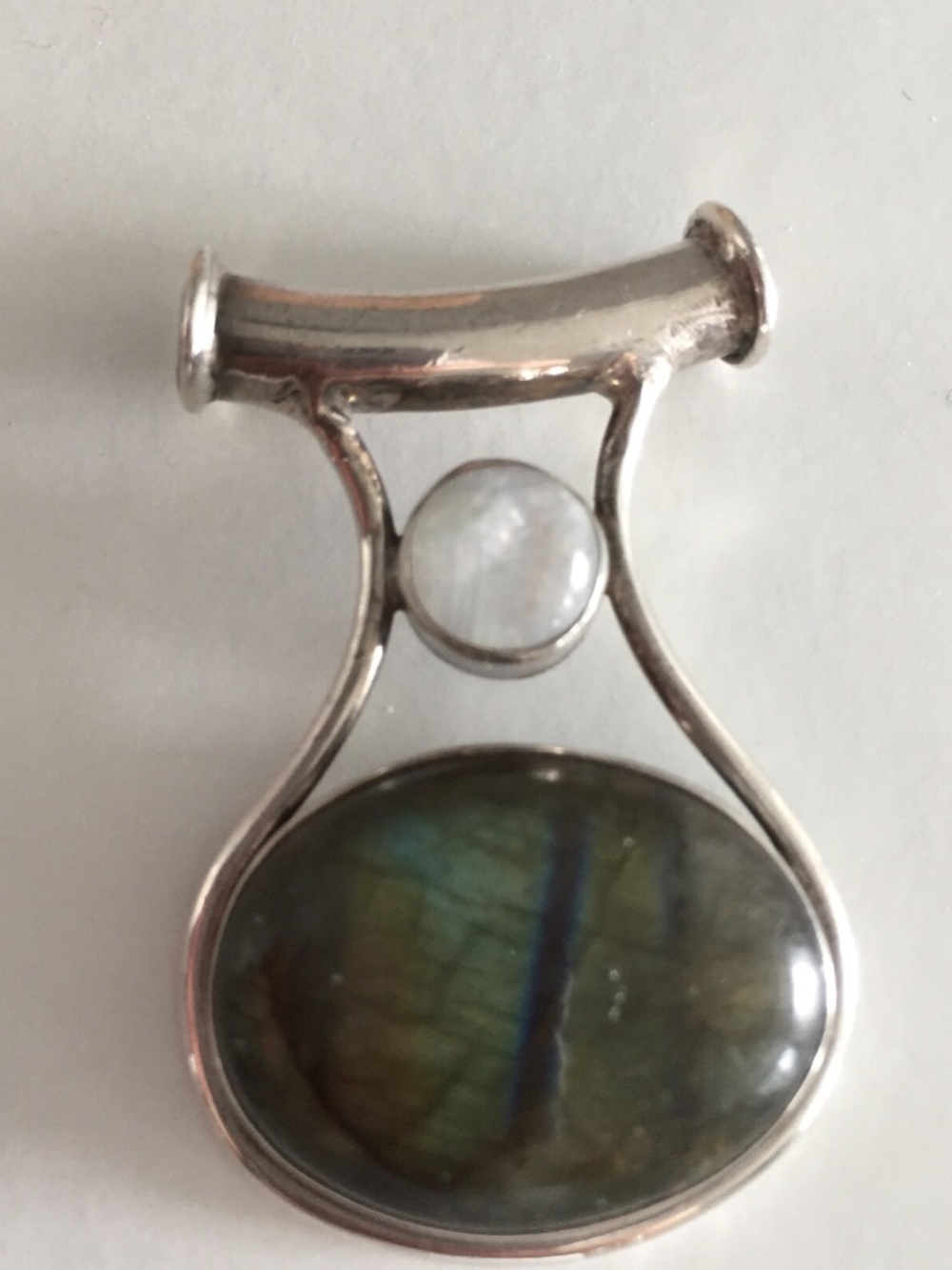 Sterling Silver Charm Pendant Polished Oval Labradorite? Moonstone Stamped 925
